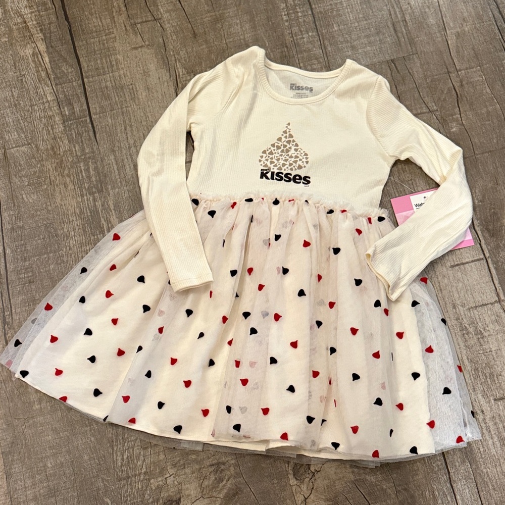 5/$15 Hershey Kisses Cream Dress sizes 12M,2T,3T,4T,5T Valentines twins matching